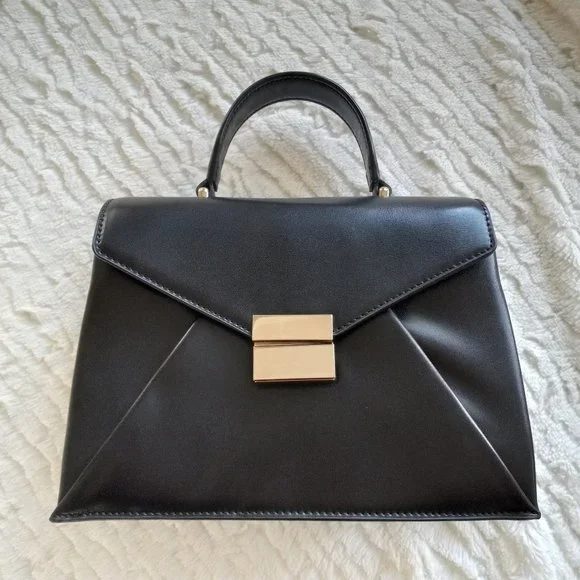 Zara Bags Zara Black Faux Leather Crossbody City Bag Gold